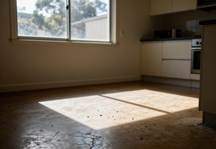 Rodent droppings in a Harrington Park garage before treatment